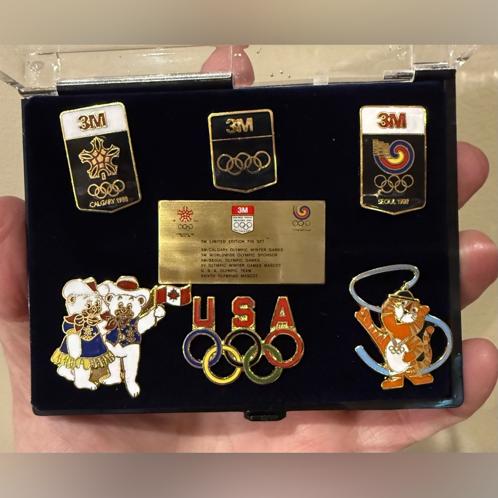 3M Limited Ed Pin Set Olympic Calgary Winter Games Seoul Mascot Olympiad Team